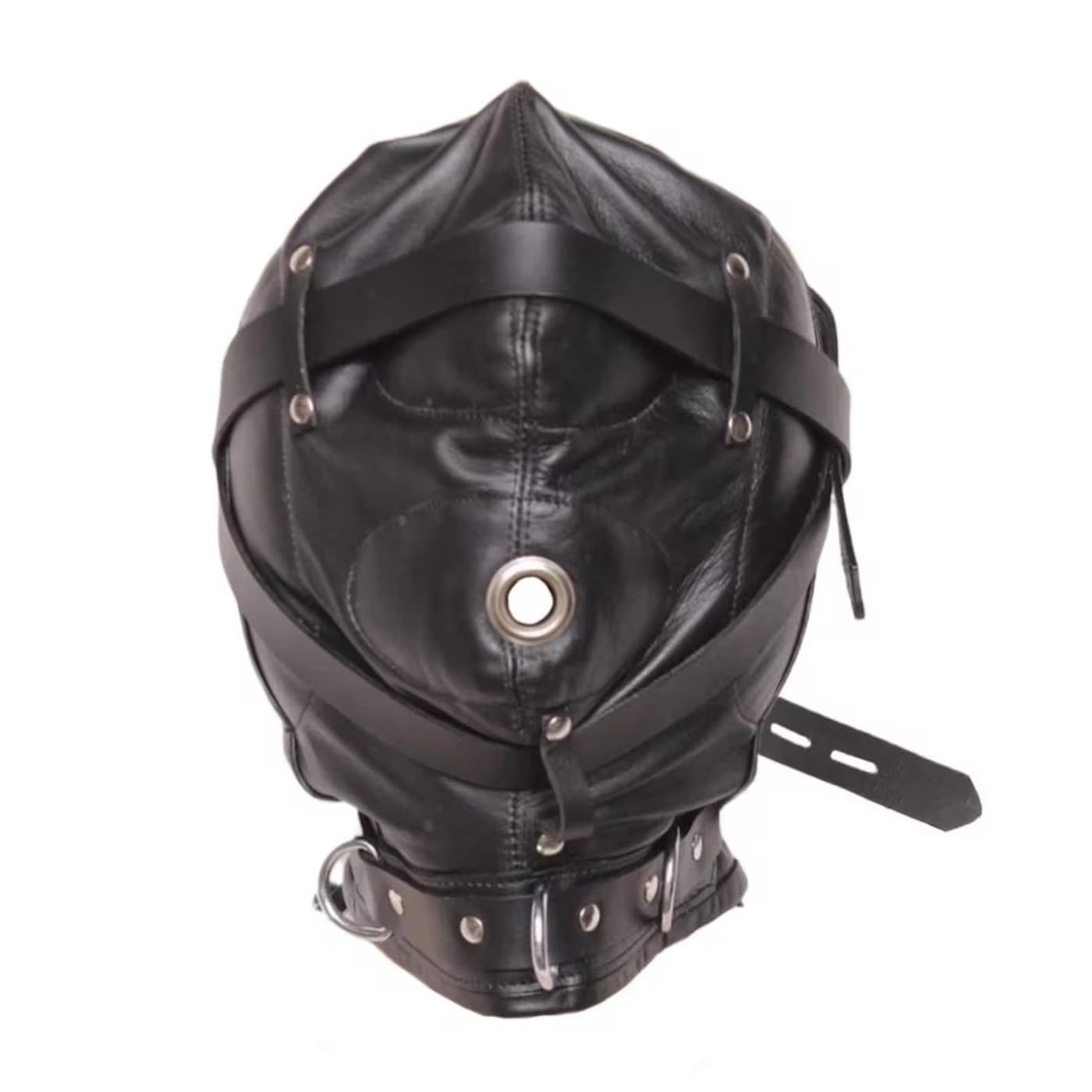 Leather Bondage Face Hood Sensory Deprivation Gimp Mask Adjustable Head Harness