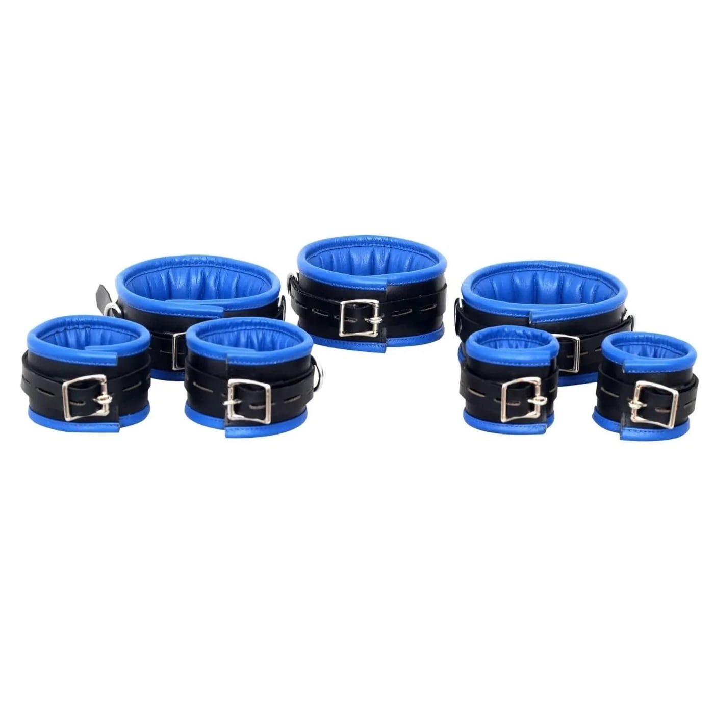 Leather Cuffs Set, Padded Restraints, Ankle Wrist Thigh Cuffs With Collar, BDSM Bondage Set