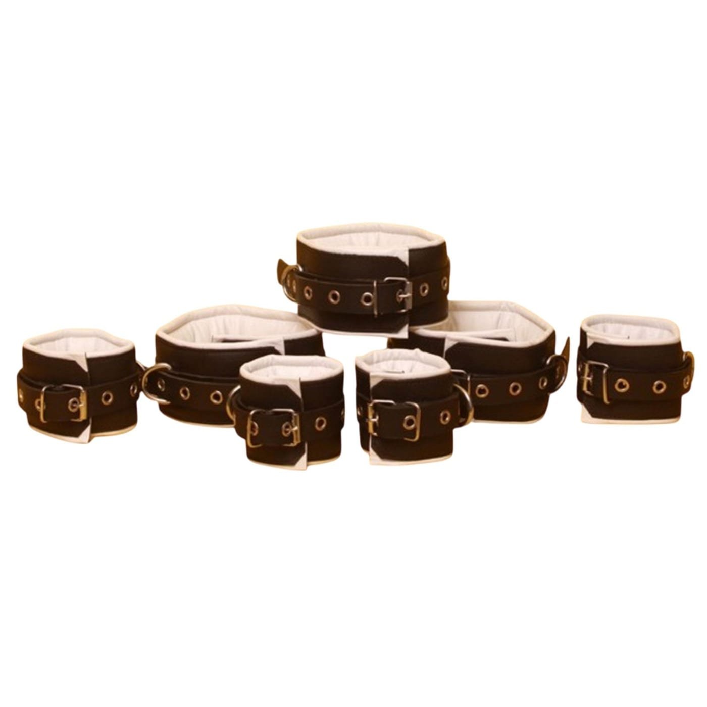 7Pcs Real Leather Bondage Restraint Set Heavy Duty Padded Cuffs Adult BDSM Kit
