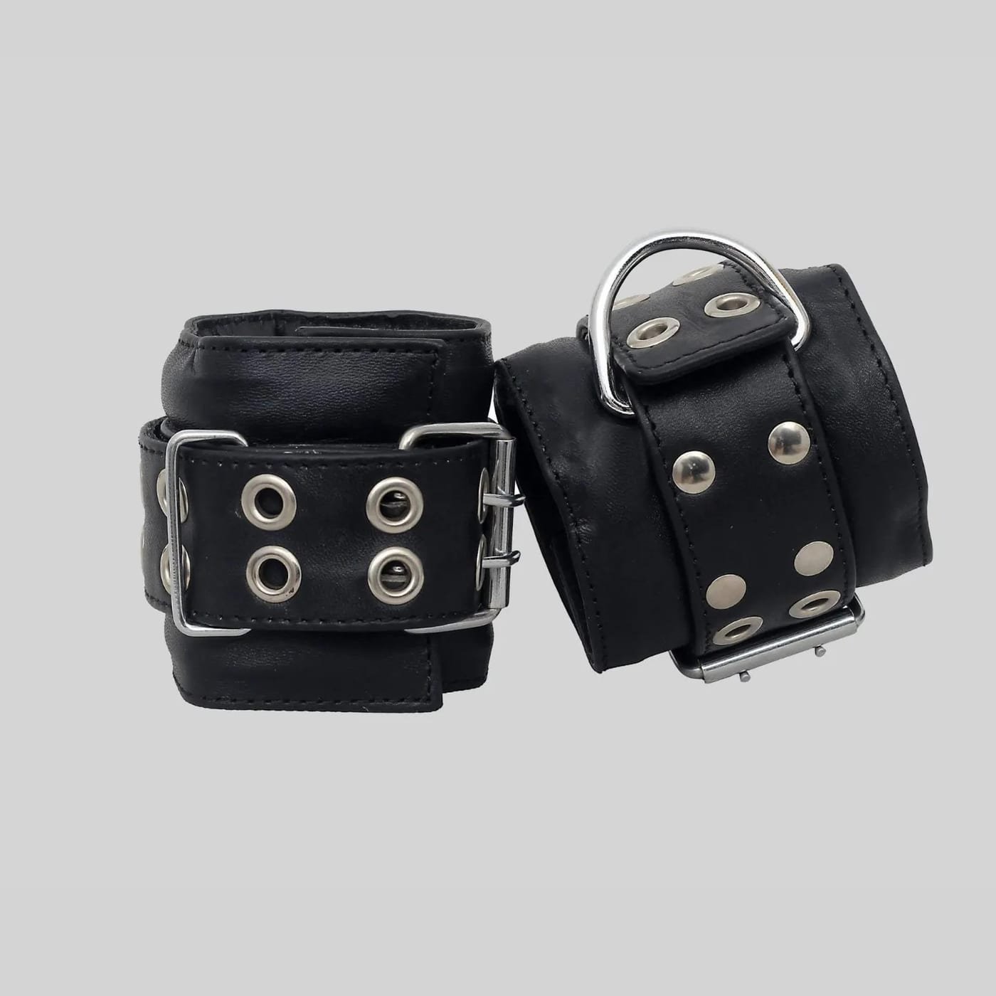 Handmade Leather 5 Piece Cuffs Set, Adjustable Wrist Ankle Collar Restraint Set
