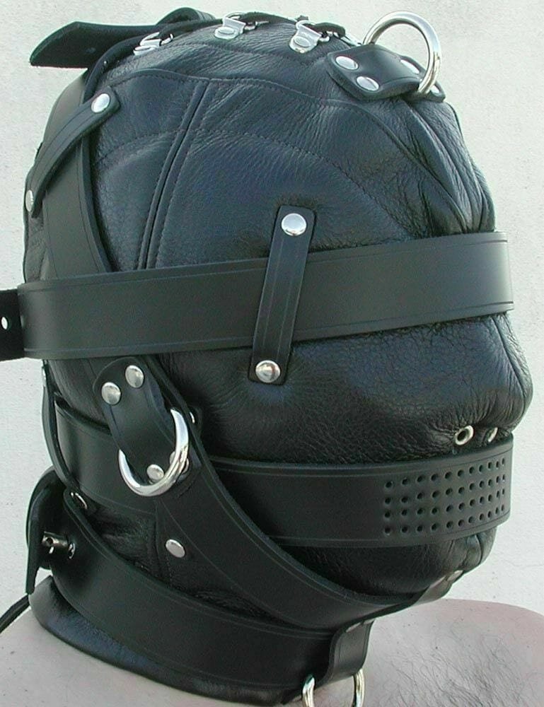100% GENUINE LEATHER TOTAL SENSORY DEPRIVATION BONDAGE HOOD