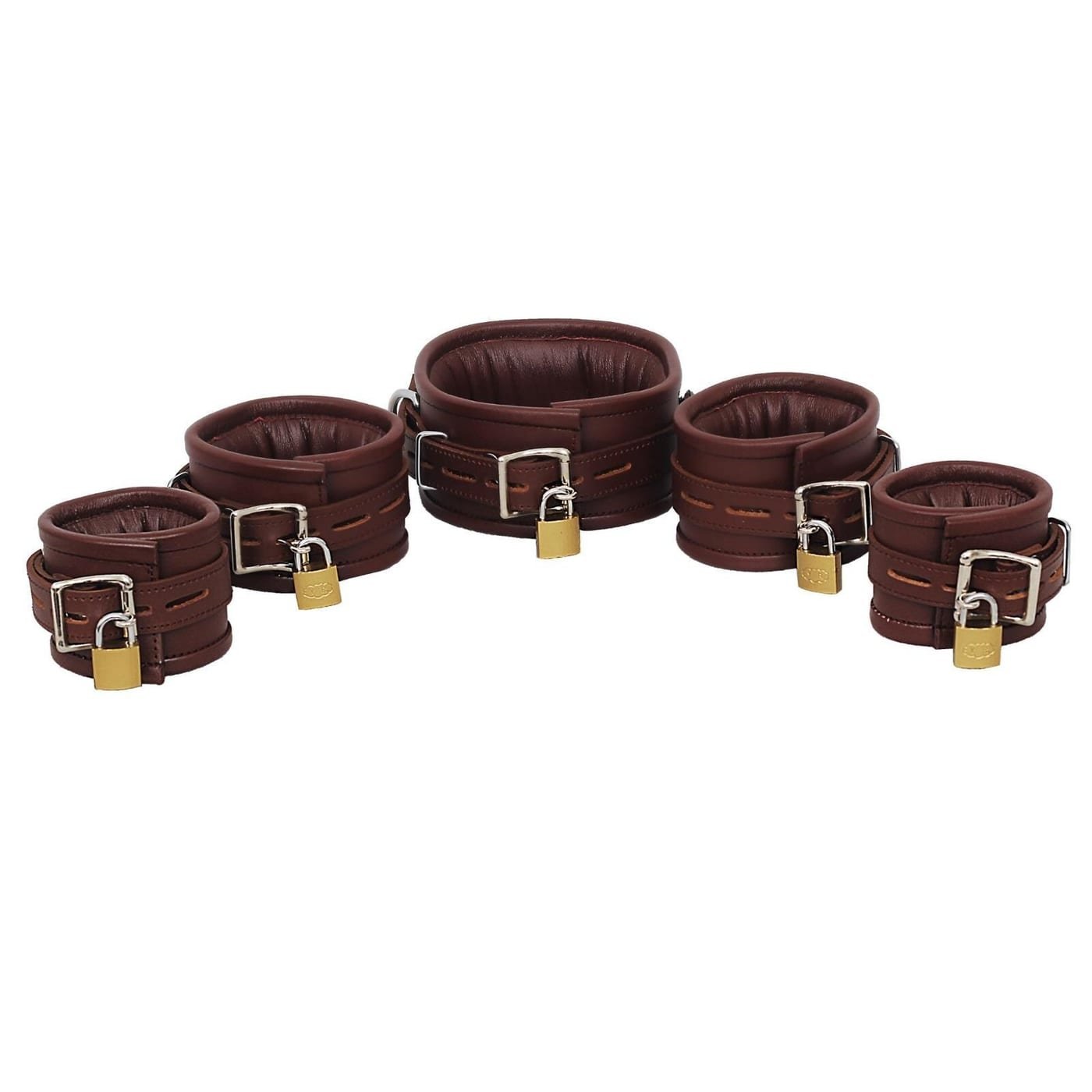 Handcuffs and Ankle Cuffs Genuine Leather Wrist, Ankle Cuffs & Neck Collar 5 Piece Restraint Set for Adult