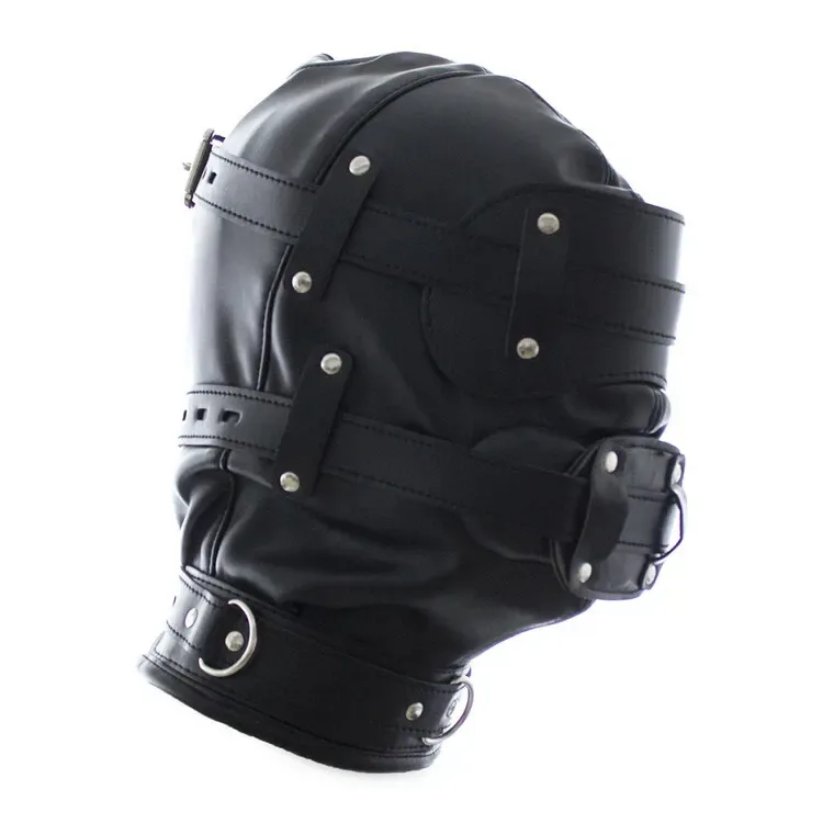 Padded Leather Sensory Deprivation Bondage Hood Gimp Mask with Open Mouth Gag