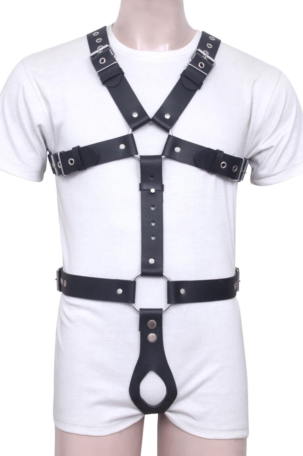 Men's Leather Full Body Chest Harness Belt Braces Bar Costumes Gay Buckle