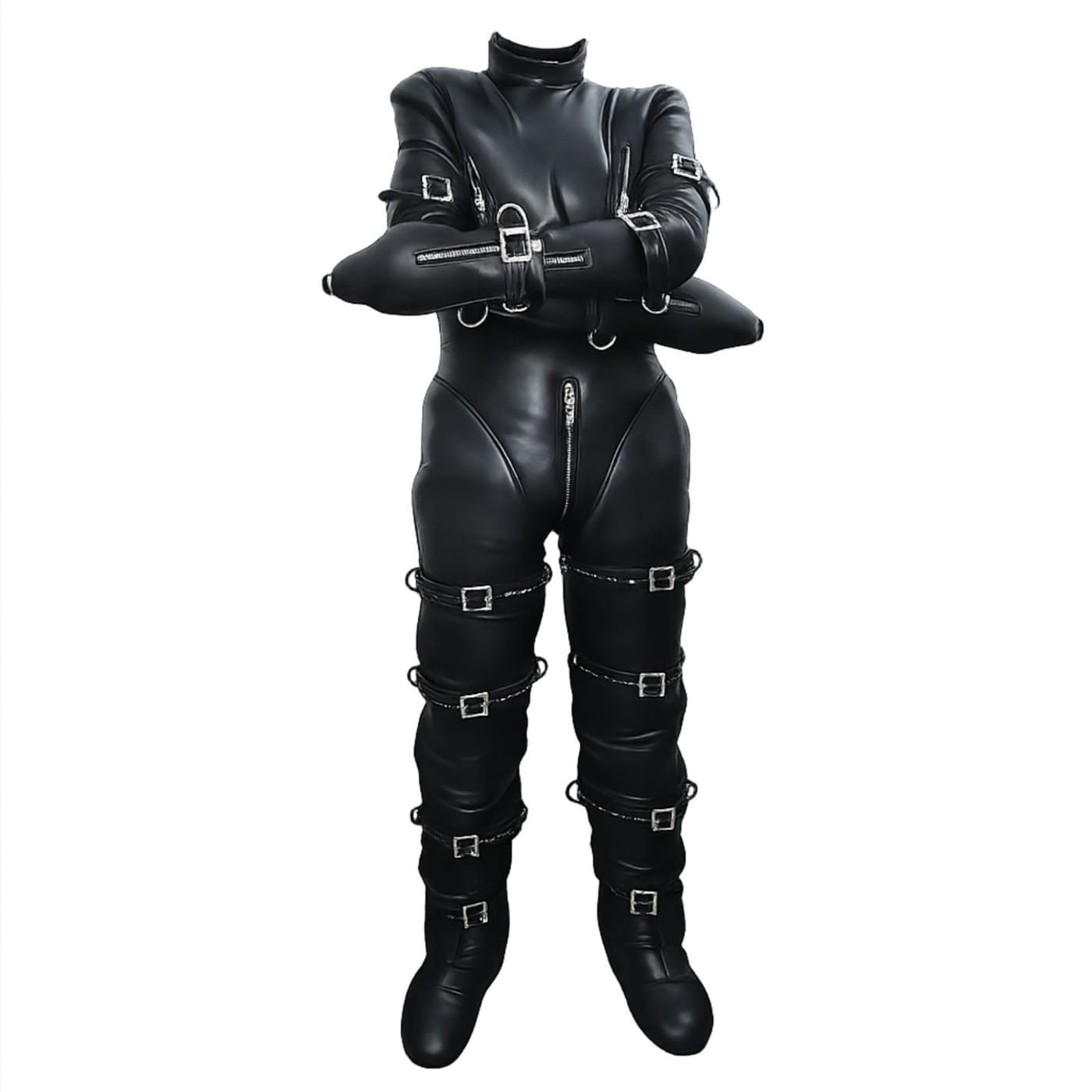 Genuine Leather Full Body Strait jacket Suit Hood Mask Bondage Restraint Costum